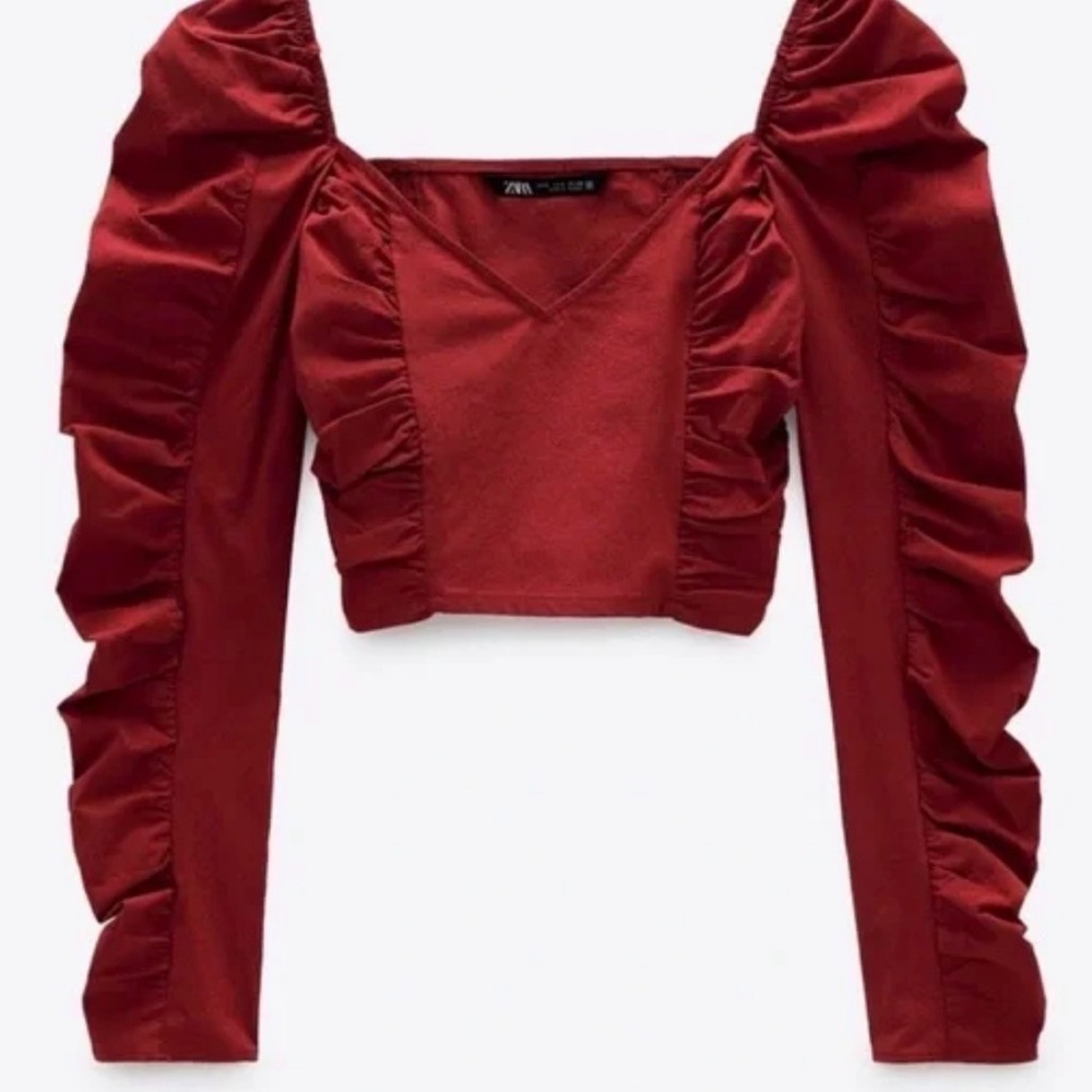 Zara V-Neck crop shirt Red